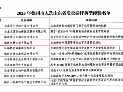 青海科瑞特空調集團榮膺“山東省質量標桿典型經驗企業” 以匠心鑄品質標桿